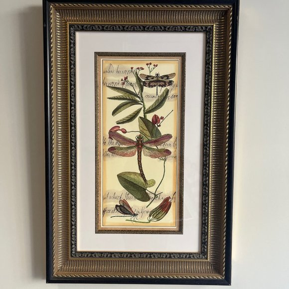 Vintage Watercolor Dragonfly Print in Gilded Gold Frame